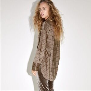 Zara Geometric Print Pajama Style Satin Shirt